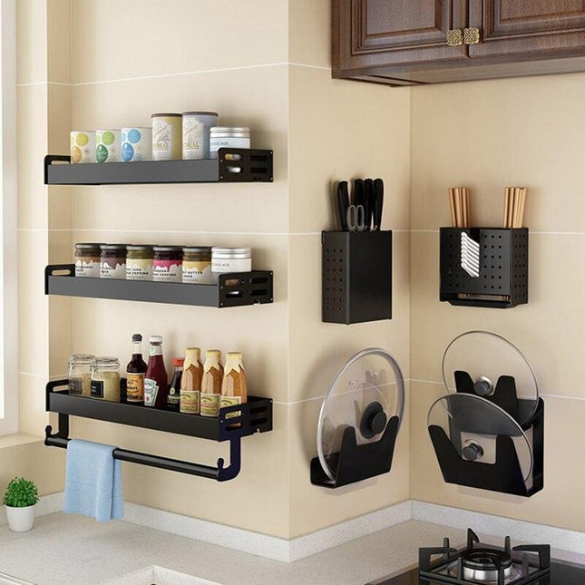 Sleek Multi-Purpose Aluminum Storage Rack with Chic Hooks