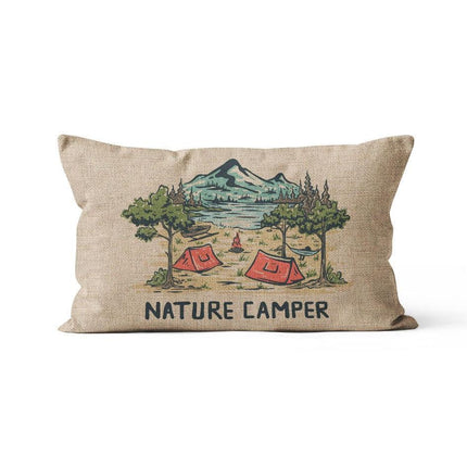 Charming Cartoon Camper Linen Throw Pillow Cover