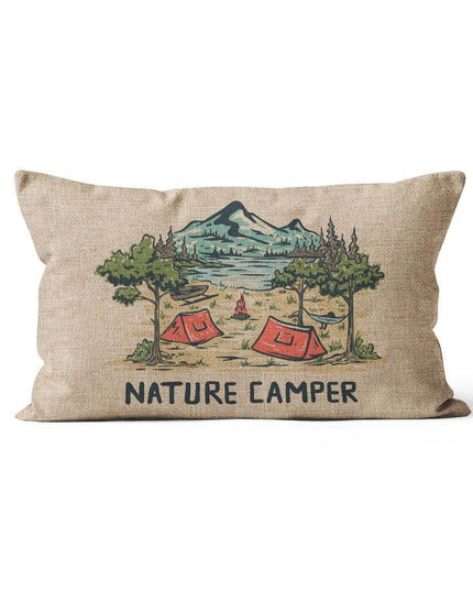 Charming Cartoon Camper Linen Throw Pillow Cover