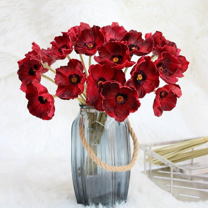 Elegant 10-Piece Premium PU Poppy Artificial Flowers Set - Beautify Your Home with Lifelike Floral Arrangements
