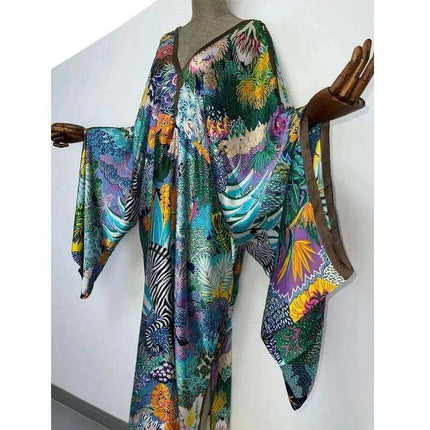 African-Inspired Bohemian Maxi Robe with Batwing Sleeves for Women | Fall Collection