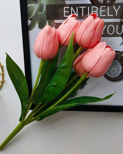 Exquisite Hot Pink Tulip Stems - Set of 5 for Luxurious Floral Arrangements