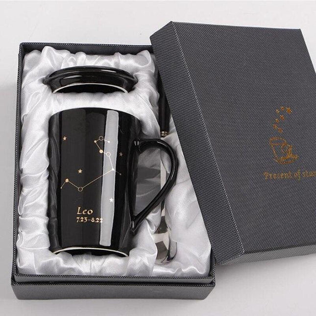 Celestial Chic: Luxurious Gold-Trimmed Zodiac Coffee Mug