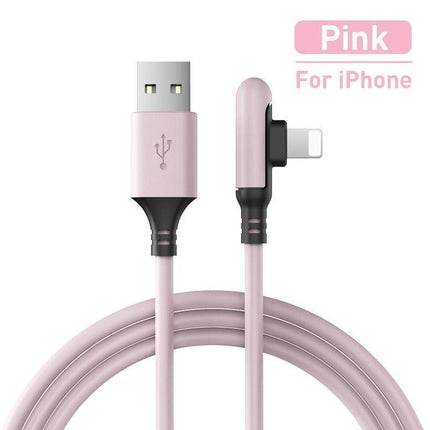 Ergonomic 90-Degree Liquid Silicone iPhone Rapid Charge Cable - Available in Multiple Lengths