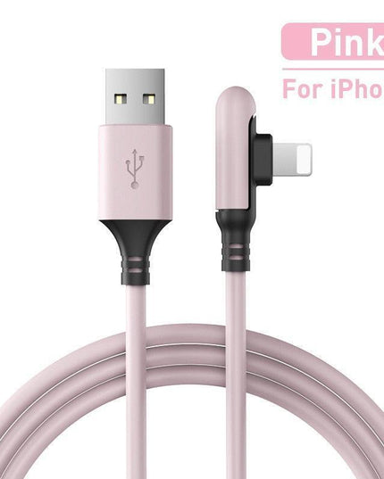 Ergonomic 90-Degree Liquid Silicone iPhone Rapid Charge Cable - Available in Multiple Lengths