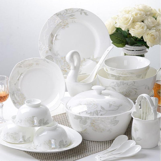 Elegant 56-Piece Jingdezhen Porcelain Dinnerware Collection