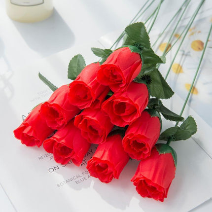 Elegant Crimson Silk Rose Collection - Pack of 10 Artificial Flowers for Home and Event Decor