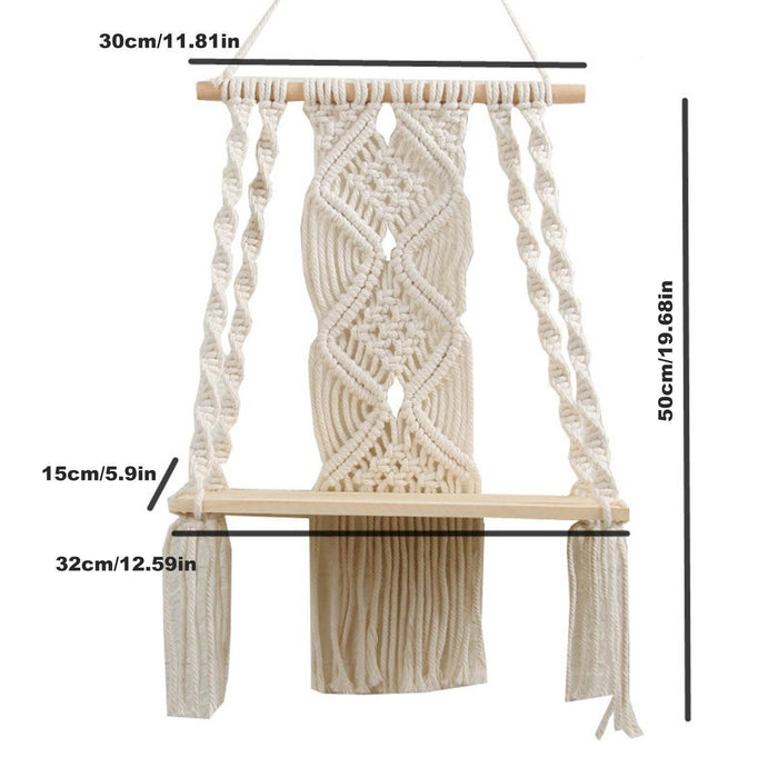 Bohemian Macrame Storage Shelf with Elegant Tassels - Handcrafted Decor for Stylish Spaces