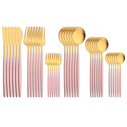 Elegant Matte Black and Gold 36-Piece Stainless Steel Cutlery Collection