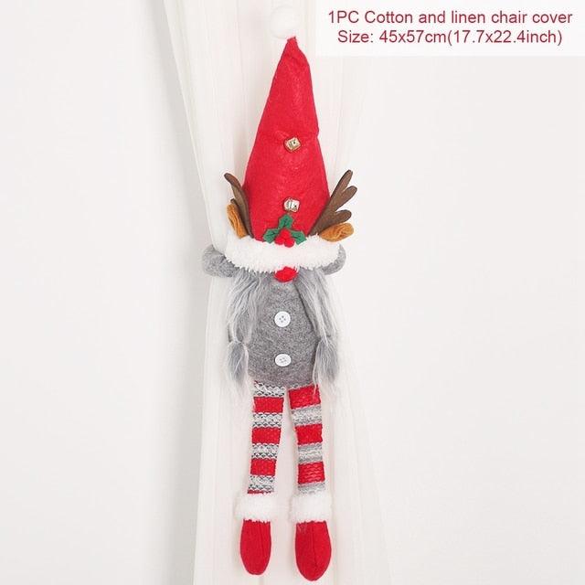 Santa Claus and Elk Christmas Curtain Decor for Festive Home Cheer