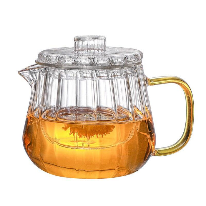 Chinese Kung Fu Tea Ceremony Glass Teapot Set with Transparent Stripe