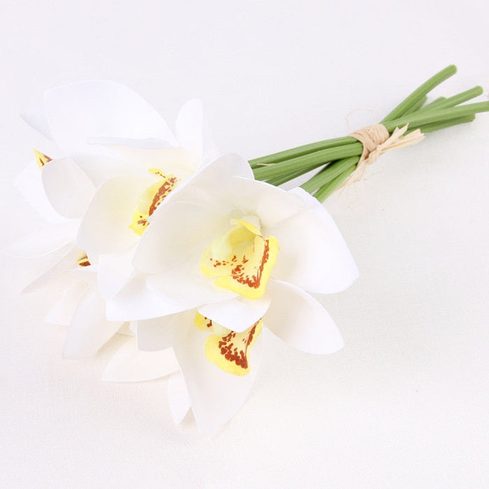 Elegant Artificial Butterfly Orchid Flower Bouquet Set - Set of 6 Blooms for Stylish Home and Office Decor