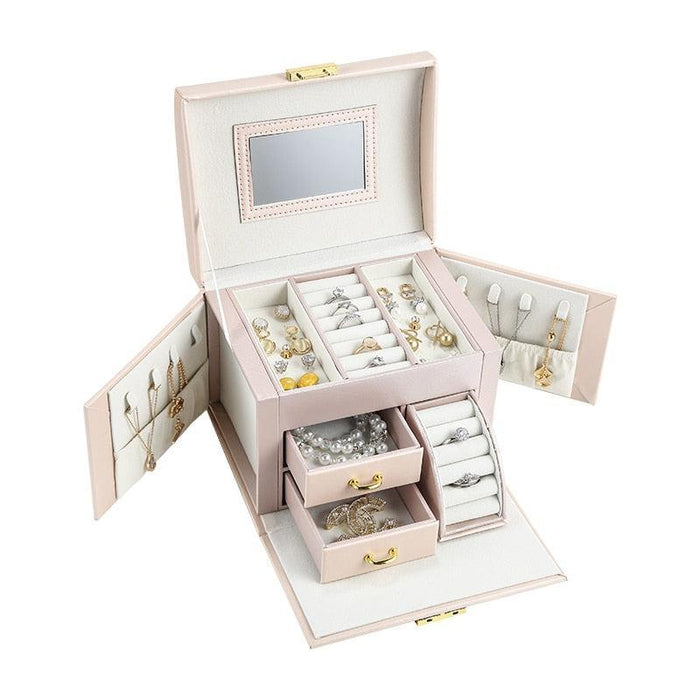 Chic Three-Layer Girls' Travel Jewelry Case with Mirror and Extendable Storage