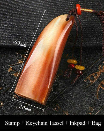 Customizable Ox Horn Keychain Seal - Personalized Name Stamp for Distinctive Style