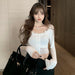 Elegant Knitted Sweater with O Neck and Long Sleeves