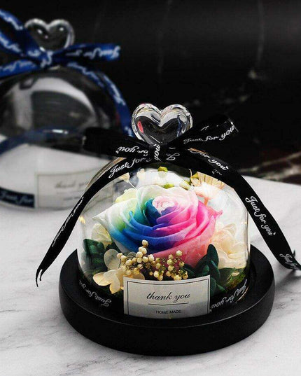 Timeless Elegance: Illuminated Red Roses in Glass Dome