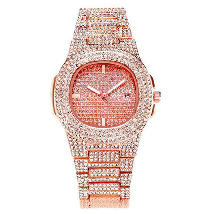 Faux Diamond Elegance Stainless Steel Timepiece
