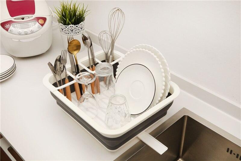 Efficient Kitchen Dish Organizer Set with Stackable Drying Rack