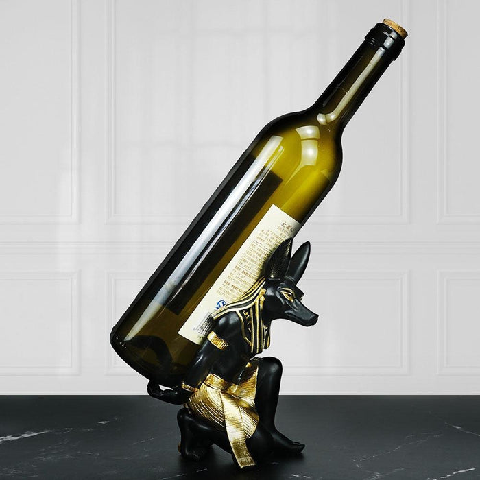 Anubis Wine Rack Figurine - Ancient Egyptian Deity Sculpture for Wine Enthusiasts and Art Lovers