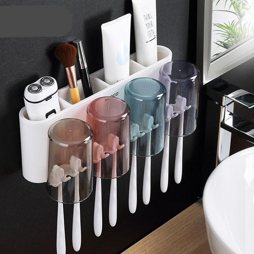 Wall Mounted Toothbrush Holder Stand - Bathroom Organizer for Couples and Families