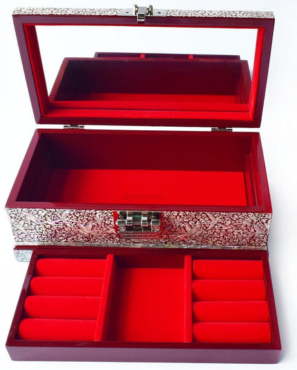 Elegant Crane and Shell-Inlaid Jewelry Organizer with Mirror