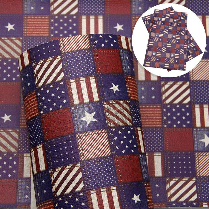 Independence Day Inspired Faux Leather Crafting Fabric - 20*33cm