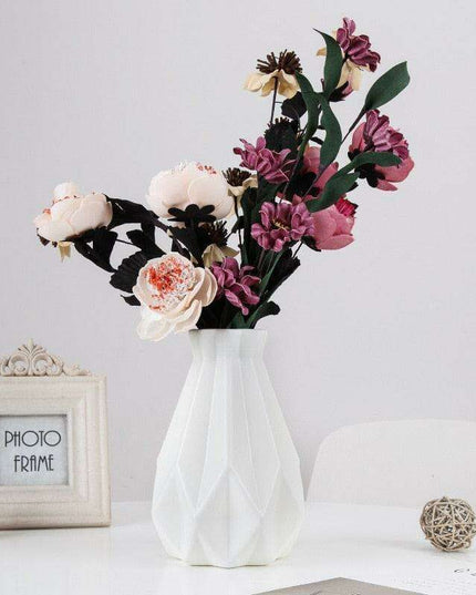 Contemporary Scandinavian Pink and White Plastic Floral Vase - Chic Home Accent