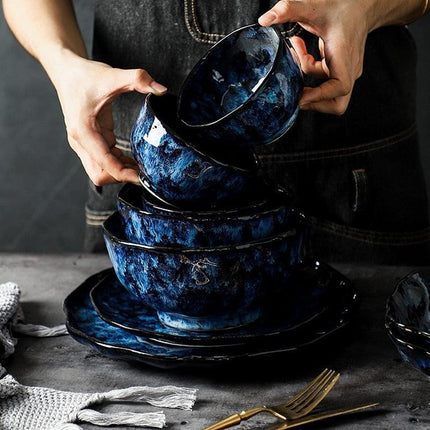 Sophisticated Blue Ceramic Tableware Set - Elevate Your Dining Experience with Elegance