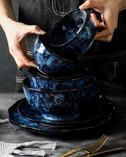Sophisticated Blue Ceramic Tableware Set - Elevate Your Dining Experience with Elegance