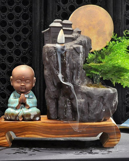 Ceramic Backflow Incense Burner with Soothing LED Light and Pine Accent - Serenity Enhancer