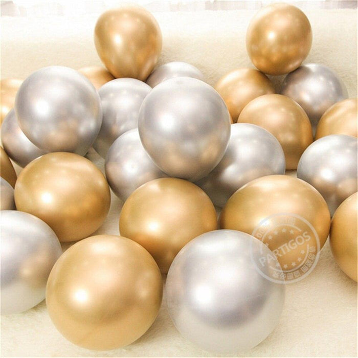 Elegant Chrome Metallic Latex Balloon Set - 50 Pieces for Celebratory Events