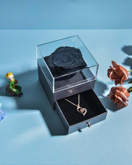 Timeless Elegance: Preserved Rose Jewelry Box Gift Set with Complimentary Necklace