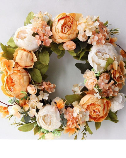 Elegant Peony Silk Flower Wreath with Rattan Accents - Perfect for Home Decor