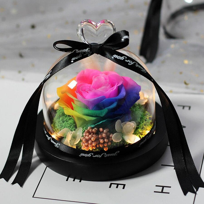 Eternal Rose Glow: Preserved Flower in Lighted Glass Dome