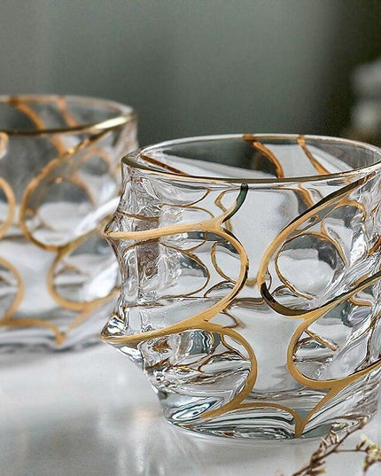 Lavish Gold Crystal Drinkware Collection - Elegant Glassware for Wine, Whiskey, Cocktails, and Beer