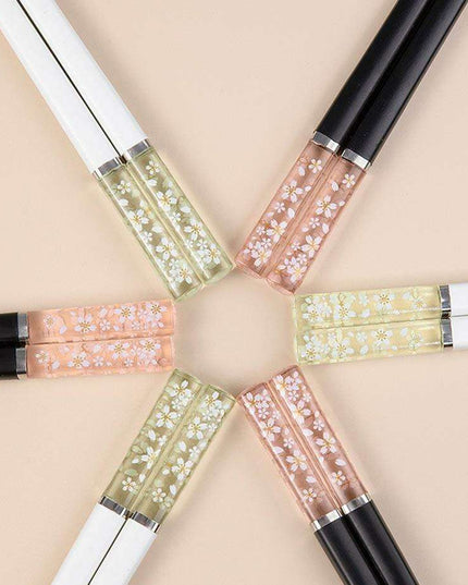 Sakura Elegance Amber Japanese Chopsticks Set - Antibacterial & Anti-Slip Dining Utensils