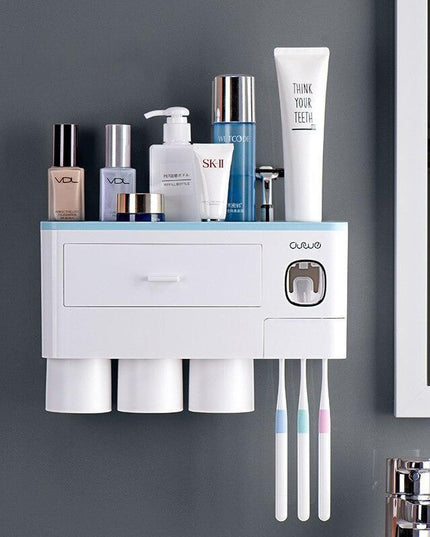 All-in-One Bathroom Organization Kit: Toothbrush Holder, Toothpaste Dispenser, and More