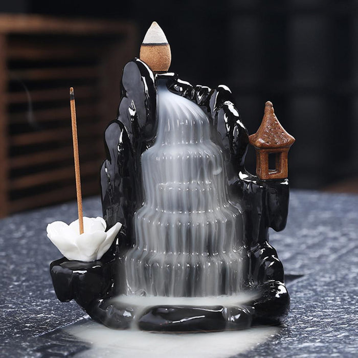 Cascading Waterfall Ceramic Incense Burner for Aromatherapy and Serenity