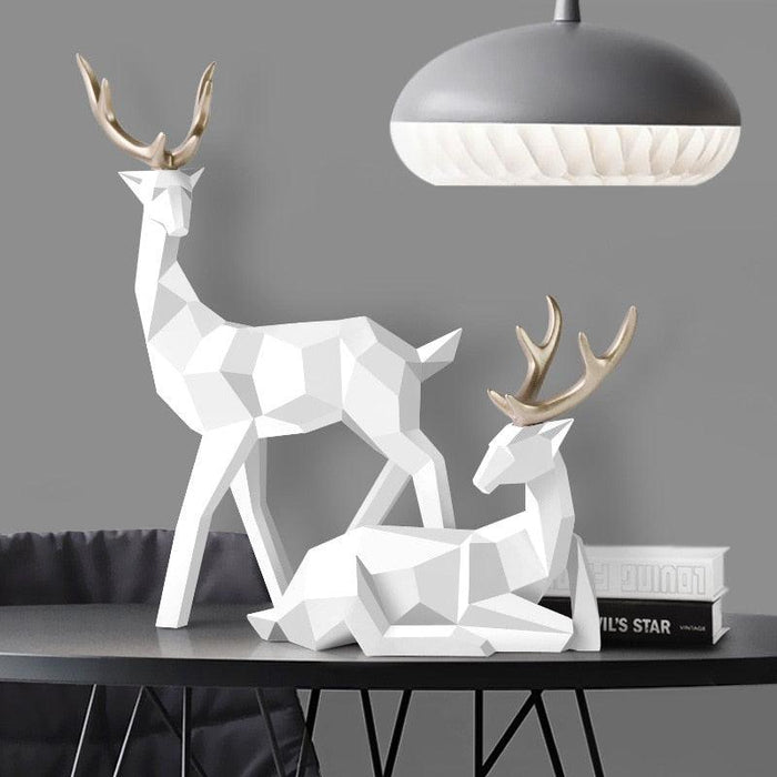 Scandinavian Deer Family Resin Sculpture Duo for Chic Home Styling