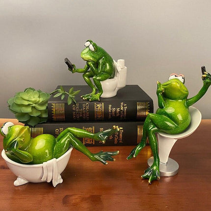 Charming Whimsical Frog Resin Figurines - Fun Decor for a Stylish Home Ambiance