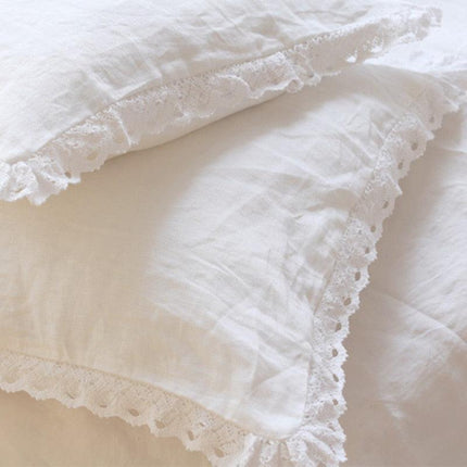 Elegant Ruffled Eyelet Embroidered Linen Pillowcase - Premium French Bedding for a Luxurious Touch
