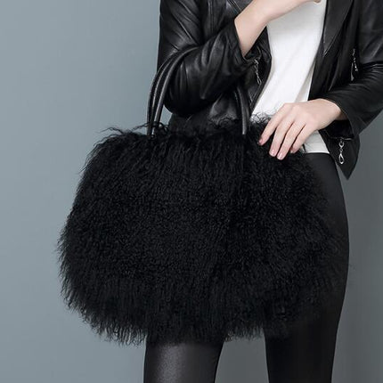 Opulent Wool & Fur Handbags: Exquisite Blend of Mongolian, Australian, and Tibet Lamb Textures