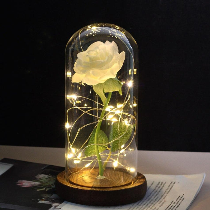 Enchanting Rose Glass Dome with Magical LED Lighting for Timeless Elegance