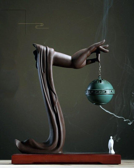 Serene Buddha Hand Ceramic Backflow Incense Holder for Tranquil Spaces