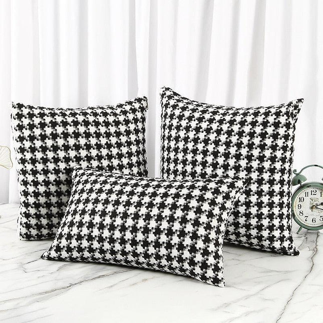 Chic Reversible Black and White Pillow Covers Featuring Houndstooth & Checkered Designs