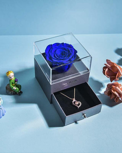 Timeless Elegance: Preserved Rose Jewelry Box Gift Set with Complimentary Necklace