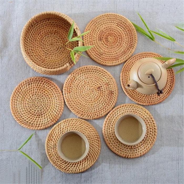 Rattan Coasters Set: Artisanal Elegance and Functional Sophistication