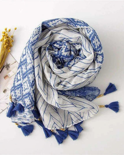 Luxurious Blue Porcelain Cashmere Blend Shawl - The Perfect Accessory for Any Occasion