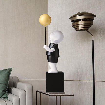 Charming Handmade Resin Balloon Boy Figurine - Unique Decorative Accent for Stylish Interiors