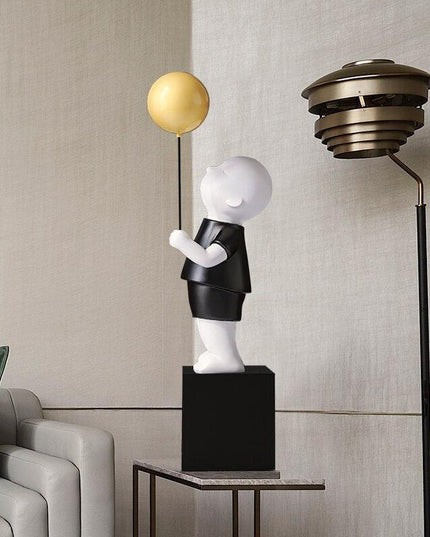 Charming Handmade Resin Balloon Boy Figurine - Unique Decorative Accent for Stylish Interiors